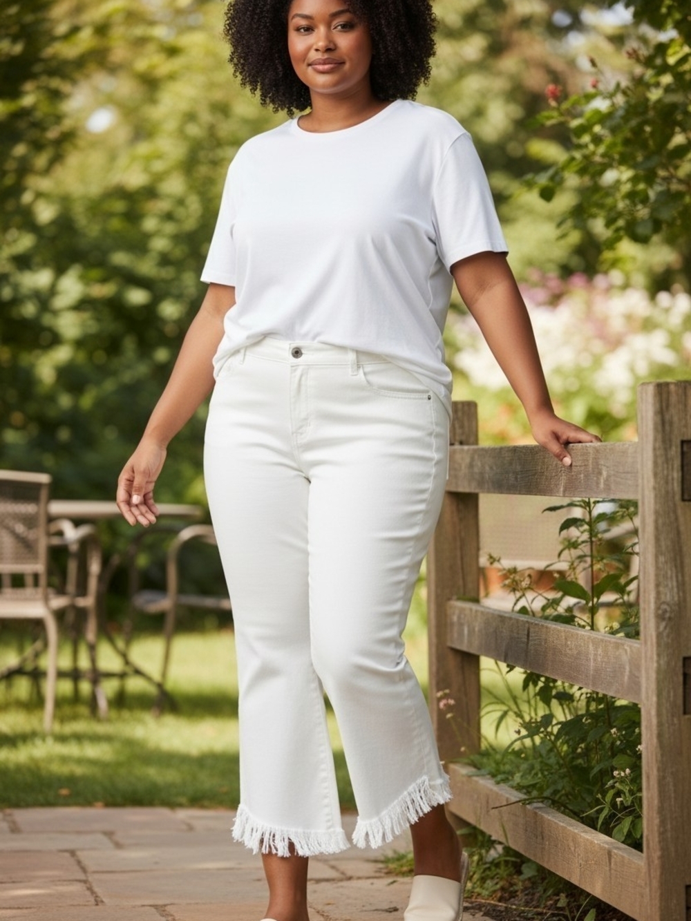 For The Republic White Cropped Fringe Hem Jeans Size 24W